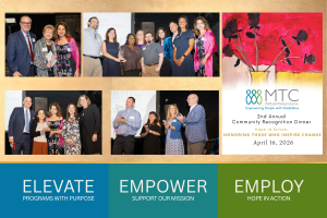 Four photos of individuals being honored and image of the program cover from MTC Community Recognition Dinner on April 16, 2026.